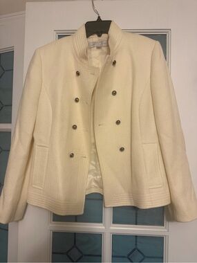 Tahari Ivory Double-Breasted Military Blazer
